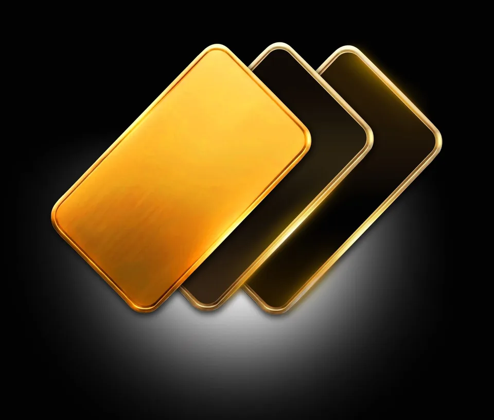 Three CardMoneyPay cards: one polished gold, two black with gold edges